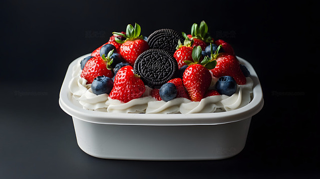 草莓蓝莓奥利奥奶油甜品静物摄影