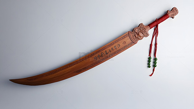 弯刀配红绿流苏中式传统武器工艺品摄影