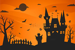 万圣节暗夜古堡与幽灵天幕
