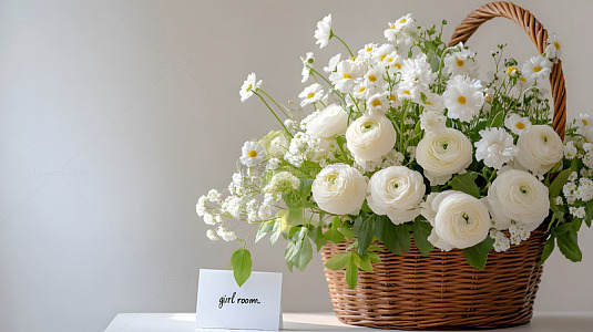 编织篮白色花卉桌面装饰简约清新风
