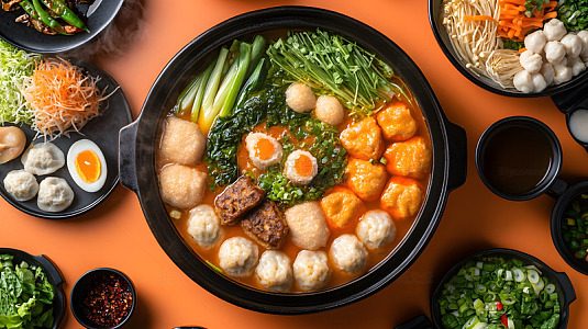 丰盛火锅拼盘经典中式美食盛宴