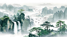 山水瀑布云雾风景画壁纸