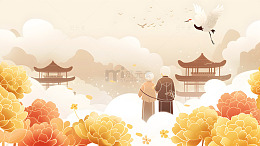 秋季中国传统风景画凉亭飞鸟云雾壁纸