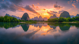 夕阳湖面倒影山水风景桂林自然壁纸