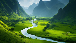 绿色山谷蜿蜒河流自然风景桂林山水壁纸