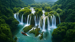 绿色山林瀑布自然风光壁纸