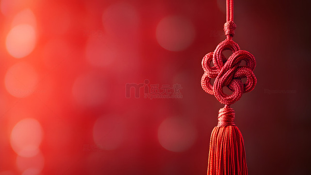 红色背景悬挂中国结春节装饰静物图