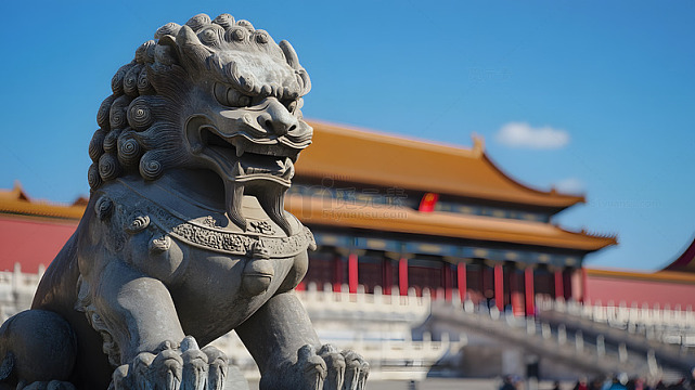 故宫前的石狮雕塑风景摄影