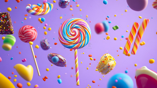 彩色棒棒糖与糖果静物摄影图