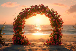 沙滩上的鲜花拱门
