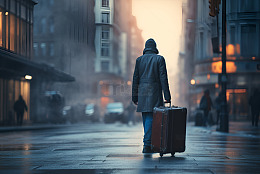 提着行李箱行走在街道上的人