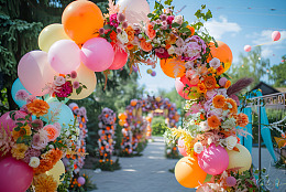 气球鲜花装饰的拱门