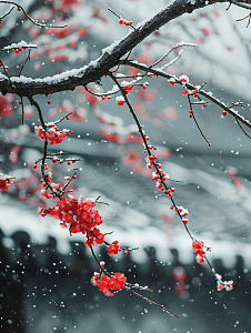 雪中红梅实拍