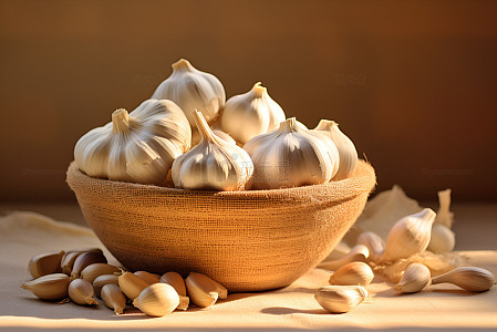 一碗干大蒜放在桌面