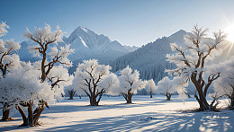 雪山零散的雾凇
