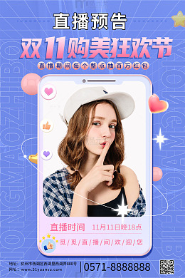 简约双11大牌直播狂欢海报