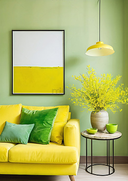 黄绿色系客厅小清新沙发搭配
