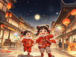 春节灯会庙会场景卡通插画背景