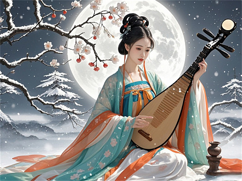 古风琵琶美女背景图