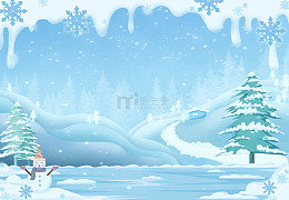 冬天雪人雪景插画背景