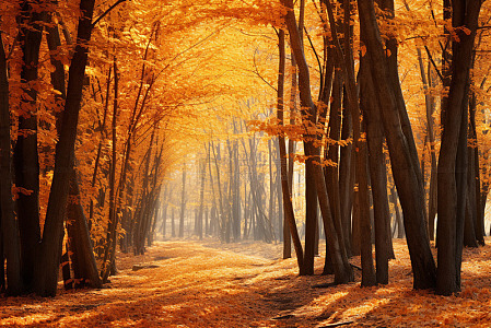 秋季金黄色的树林