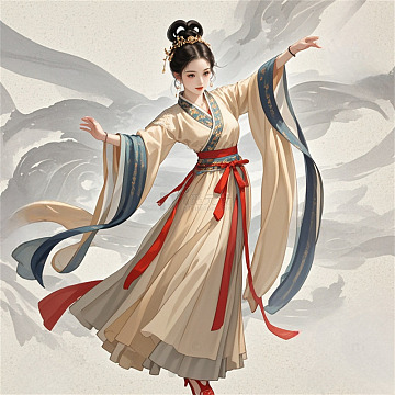 古风国潮米白蓝边襦裙美女图