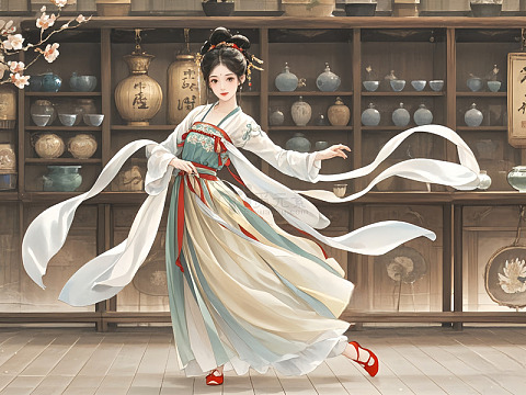 酒肆古风美女襦裙飘逸图