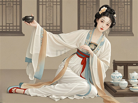 古风美女倒茶图