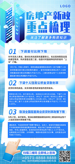 蓝色科技风房地产新政策手机海报