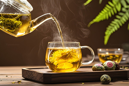 倒热茶水AI摄影图