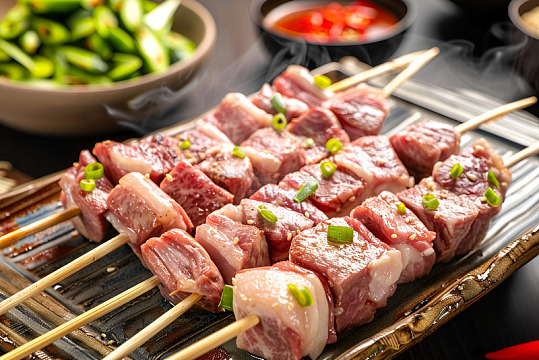 一盘生牛肉串