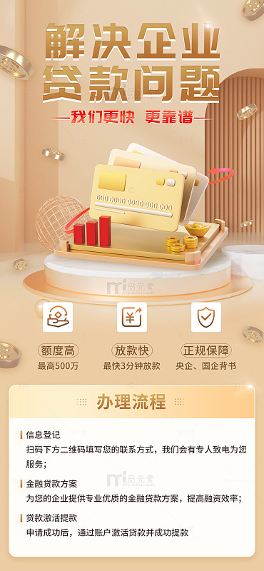 金色c4d解决企业贷款问题手机海报