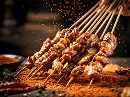 手拿羊肉串美食摄影图