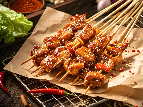 烤脆骨烧烤美食摄影图