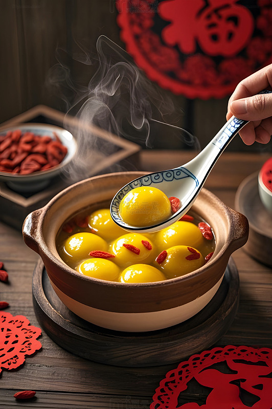 一锅大黄米汤圆美食摄影图