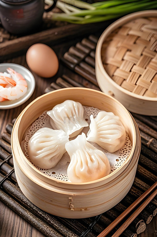 一屉虾皇饺广式点心摄影图