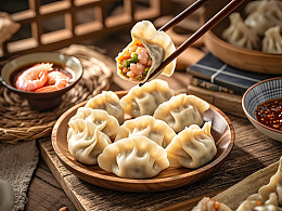 虾肉馅三鲜饺子摄影图