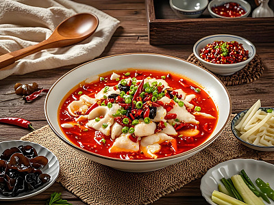 美食摄影图之香辣水煮鱼片
