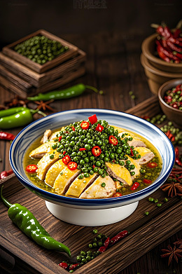 藤椒鸡肉美食摄影图