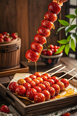 流糖汁的糖葫芦美食摄影图