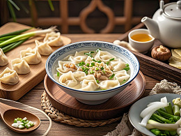 中华美食鲜肉大馄饨摄影图