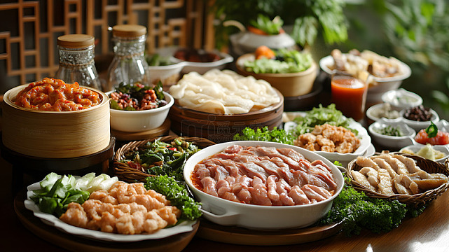 丰盛家宴年夜饭美食盛满新年祝福