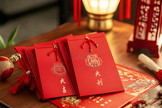 新年红包放在桌面上