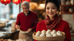 家庭团圆吃饺子新春幸福时光