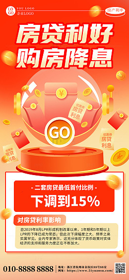 红色房贷利好购房降息促销海报