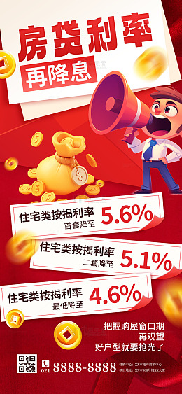 房贷利息降息金融海报