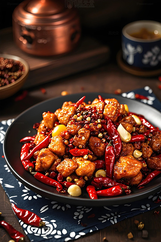 川味辣子鸡肉摄影图