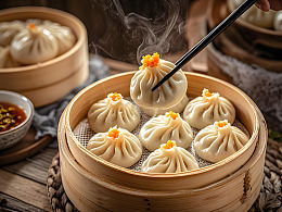 蟹黄小笼汤包美食摄影图