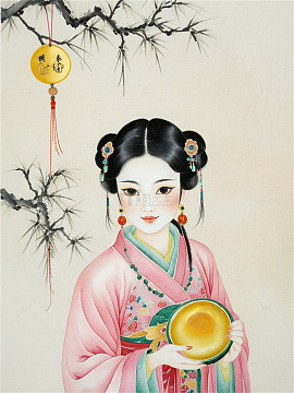 水墨画汉服美女手持碗