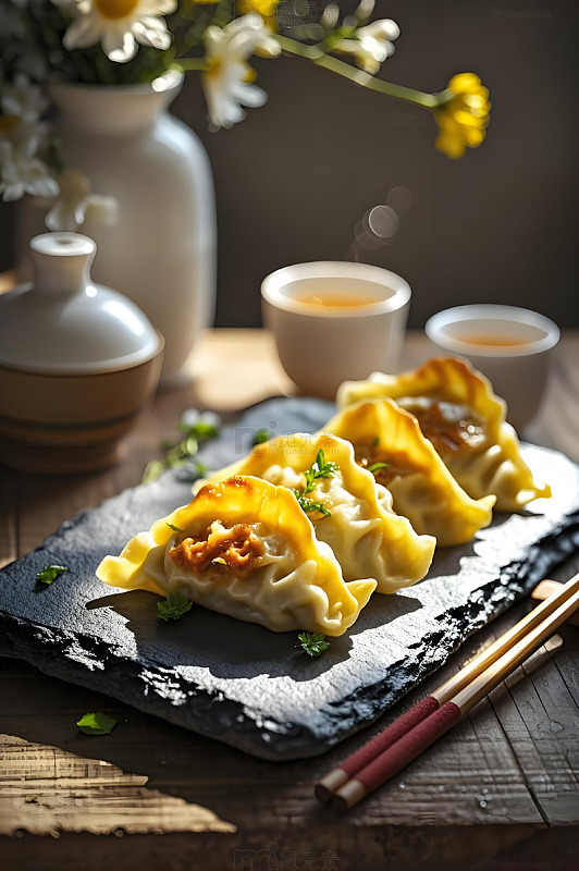 煎饺子美食静物摄影图